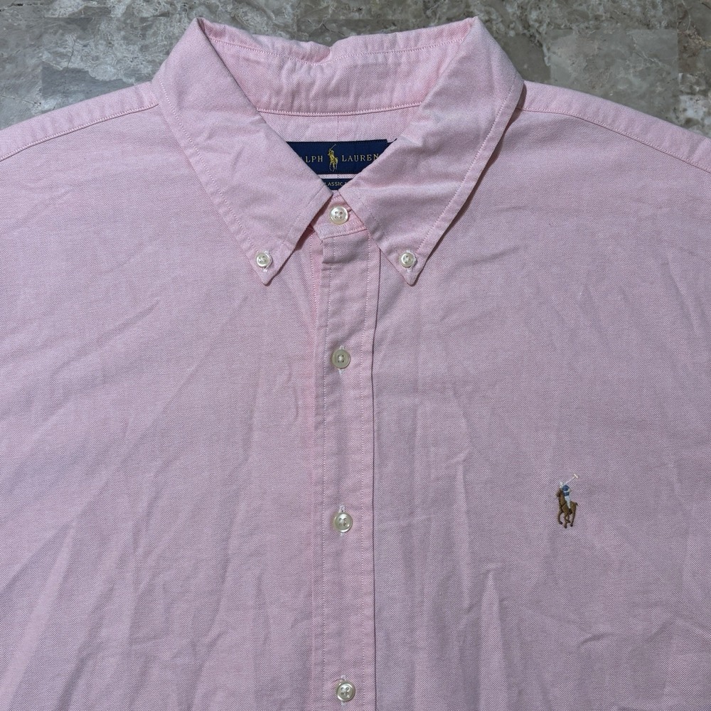 Polo Ralph Lauren Shirt Mens 2XL Pink Solid Oxford Classic Fit Short Sleeve OCBD